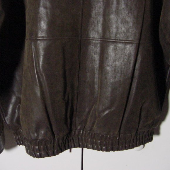Vtg Mountain Man Brown Faux Leather Bomber Jacket Sz XL